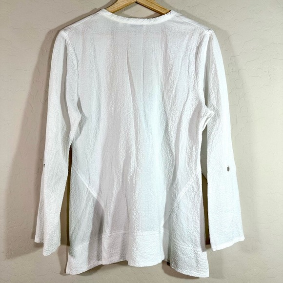 Habitat Womens Top White Roll Up Long Sleeves Button Down Blouse Size S - Picture 2 of 11